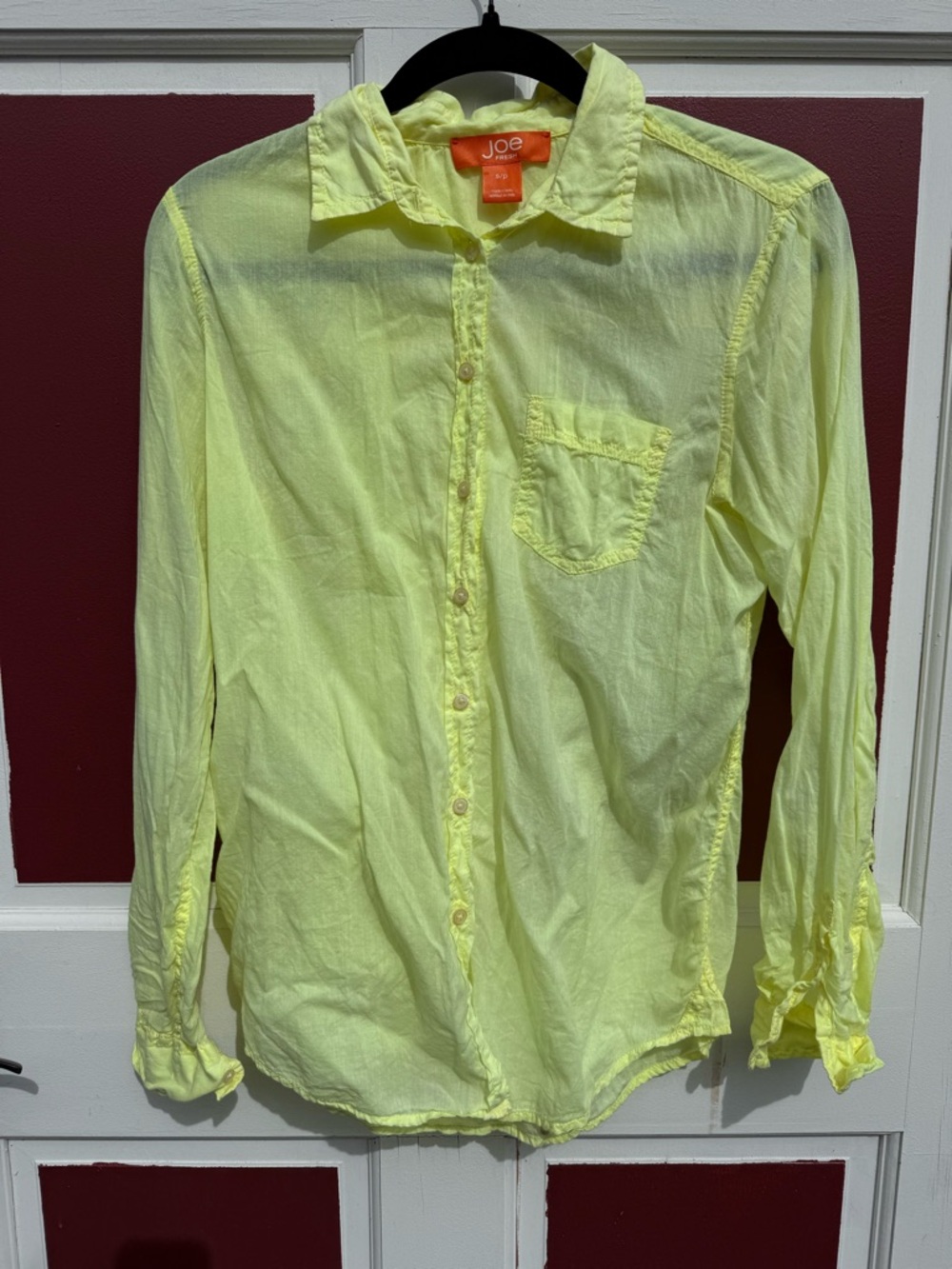 Joe Fresh Lightweight Button-Up Cotton Shirt in Neon Yellow